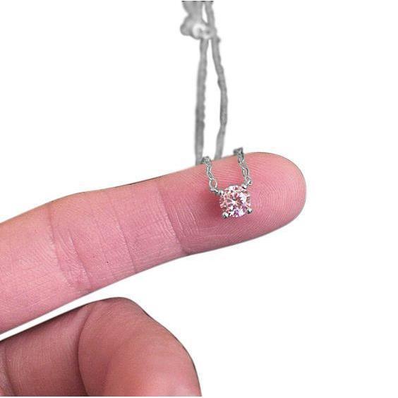 Collana Pendente Solitario Con Naturale Diamante Tondo Da 1 Carato In Oro Bianco 14K
