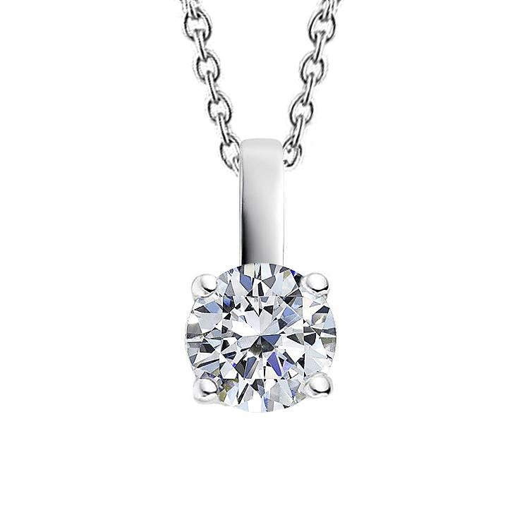Collana Pendente Solitario Con Naturale Diamanti Taglio Rotondo 2 Carati In Oro Bianco 14K