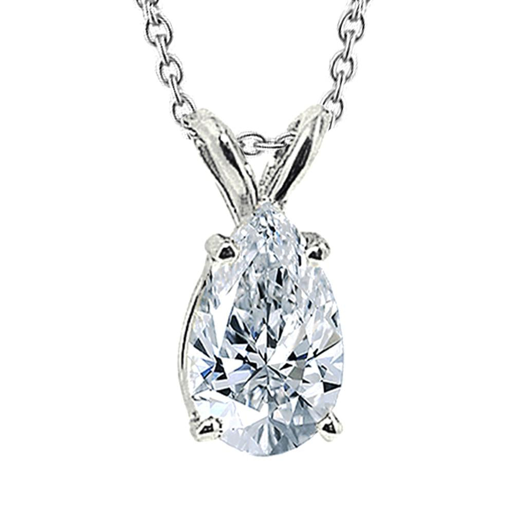 Collana Pendente Solitario Da Donna Con Genuino Diamante 3 Carati A Forma Di Pera In Oro Bianco 14K