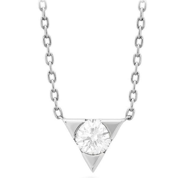 Collana Pendente Triangolo Con Naturale Diamante Taglio Rotondo Da 1 Carato In Oro Bianco 14K