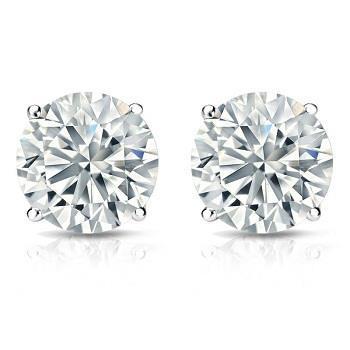 Coppia Di Orecchini A Bottone In Oro Bianco Con Genuino Diamanti A Taglio Rotondo Da 3.5 Ct