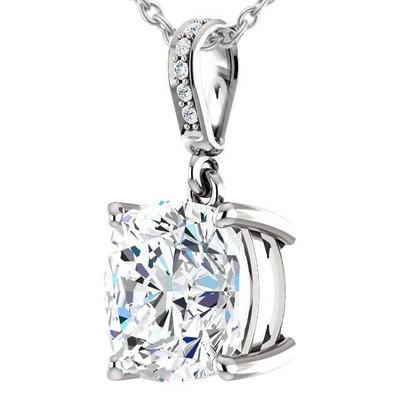 Cuscino E Taglio Rotondo 3.25 Ct. Collana Con Ciondolo Vero Diamante Oro 14K