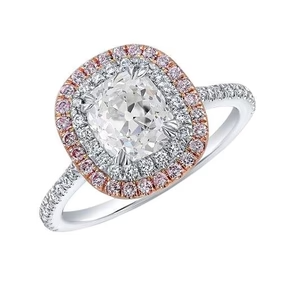 Cuscino Old Mine Cut Vero Diamond Double Halo Anello Con Zaffiro Rosa 6 Carati