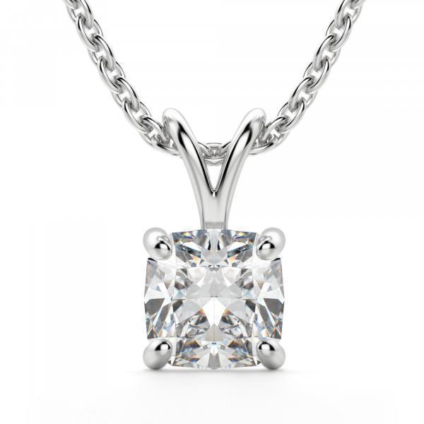 Cuscino Solitario Ciondolo Genuino Diamante Collana 2.75 Carati Oro Bianco 14K