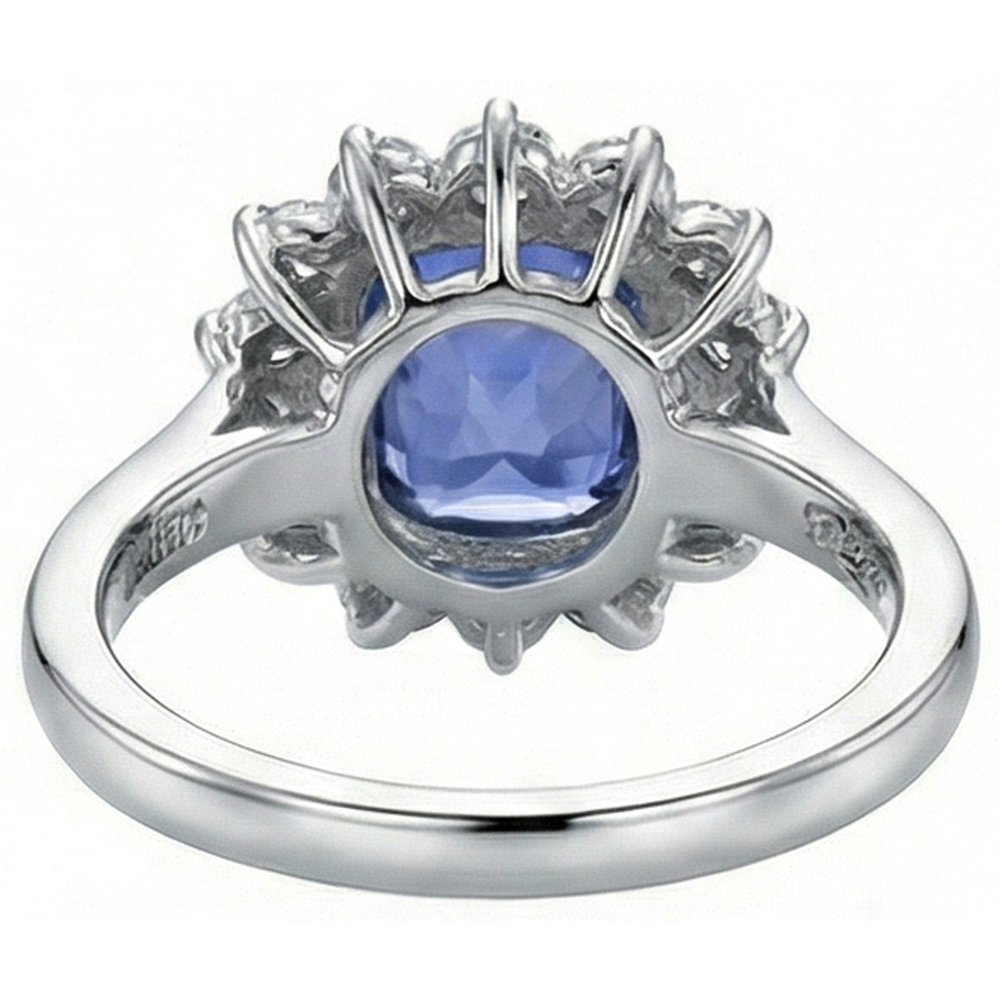 Cuscino Tanzanite 4.30 Carati Diamanti Naturali Autentici ( non creati in laboratorio ) Anello Halo Oro Bianco 14K