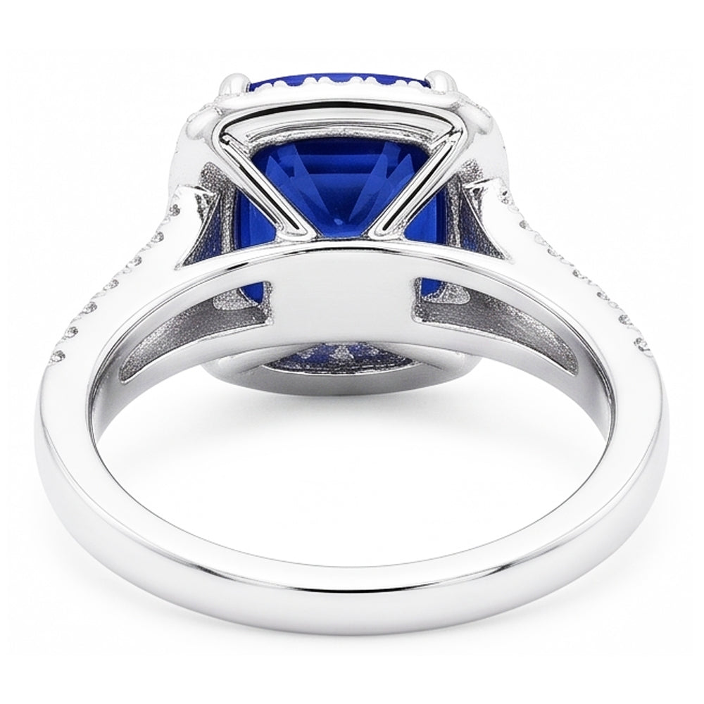 Cuscino per anello Halo Zaffiro dello Sri Lanka 4 carati con gambo diviso gioielli