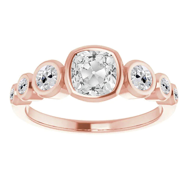 Cuscino A Fascia Half Eternity Con Genuino Diamante A Taglio Vecchio, Anello A Bolle Da 5,50 Carati