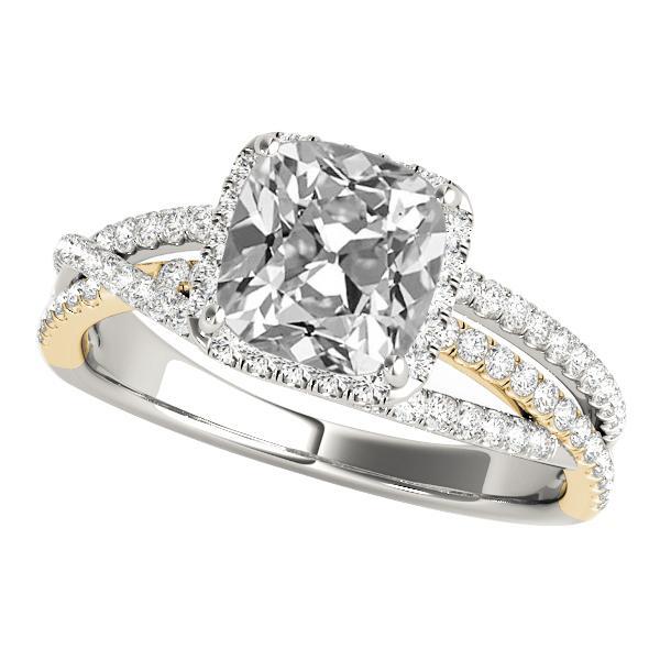 Cuscino Anello Halo Con Genuino Diamante Taglio Vecchio Con Gambo Diviso Triplo 9.50 Carati