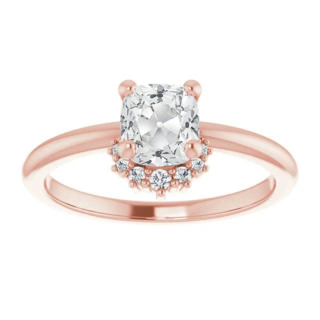 Cuscino Old Mine Cut Naturale Diamante Ring Prong Set Di Gioielli In Oro Rosa 4 Carati