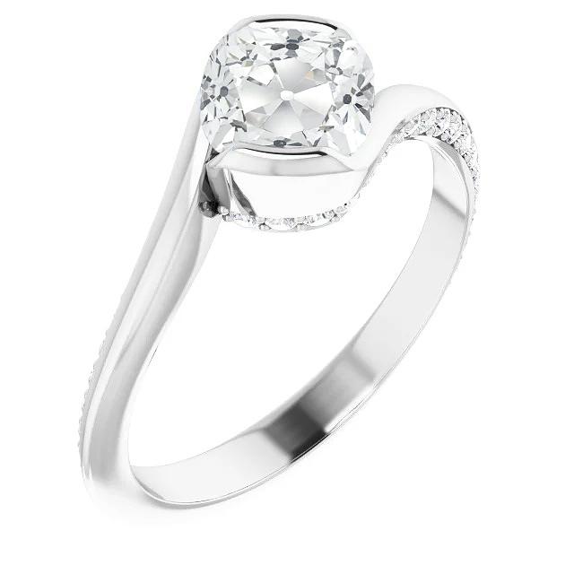 Cuscino Per Fedi Nuziali Old Mine Cut Naturale Diamante Tension Style 4 Carati