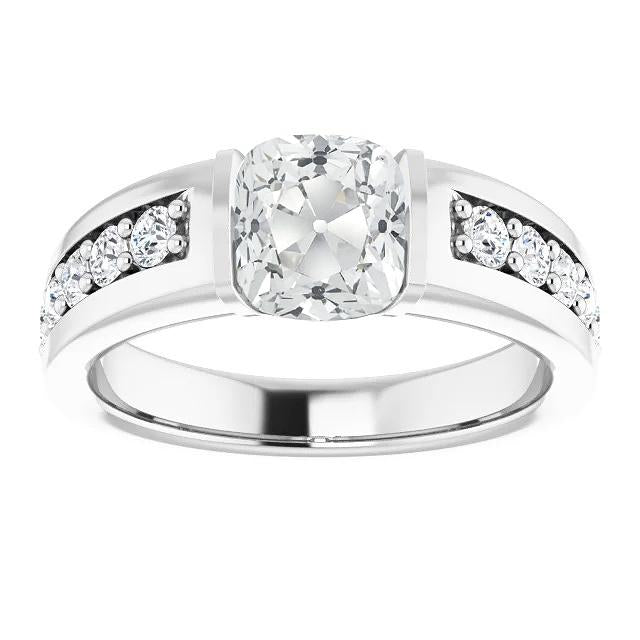 Cuscino Vecchio Minatore Genuino Diamante Ring Surface Prong Set Oro 4,25 Carati