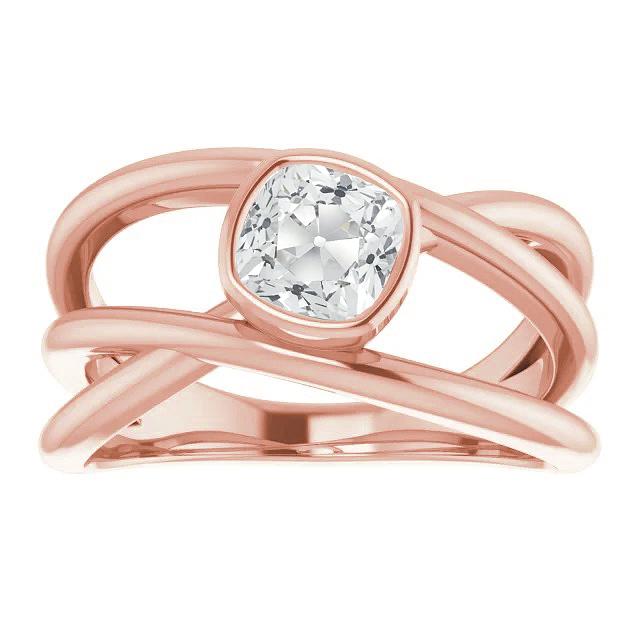 Cuscino Vecchio Minatore Genuino Diamante Solitario Anello Lunetta Set Oro 2,50 Carati