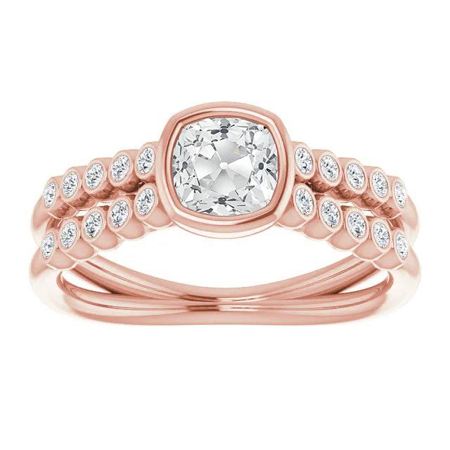 Cuscino Vecchio Minatore Genuino Diamante Wedding Ring Bezel Set 4,25 Carati