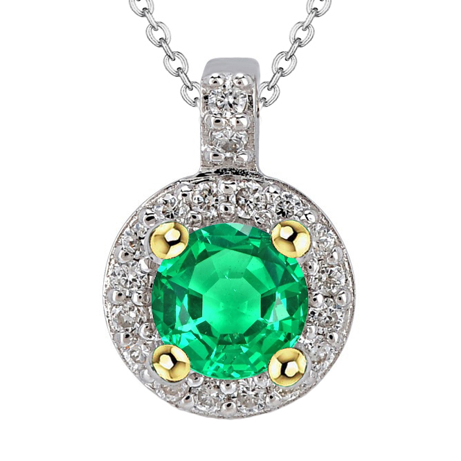 Smeraldo Collana Pendente 3 carati Oro Due Toni 14K – vista principale