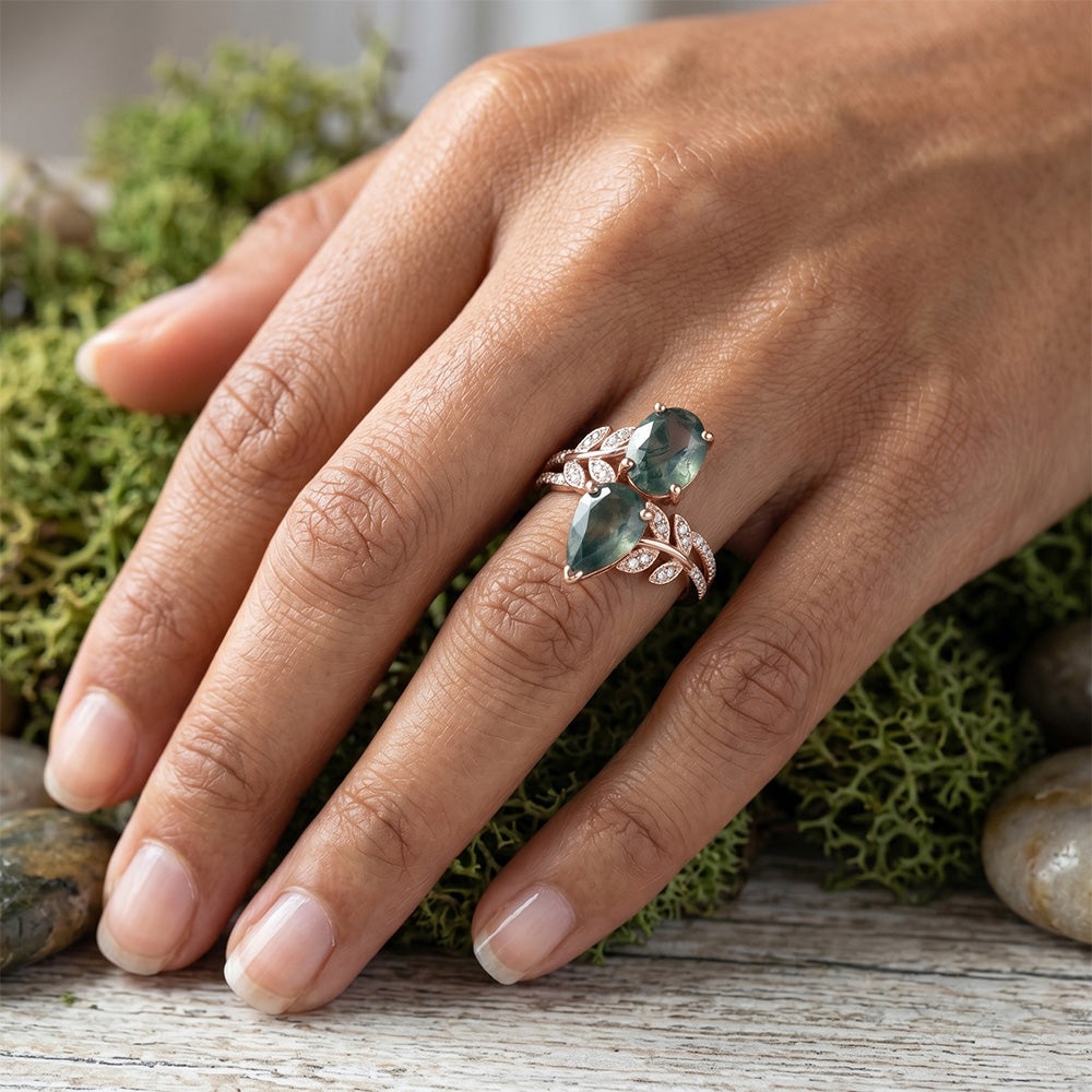 Di lusso Anello Pietra Colorata con Moss Agate Pavé – 3,25 carati