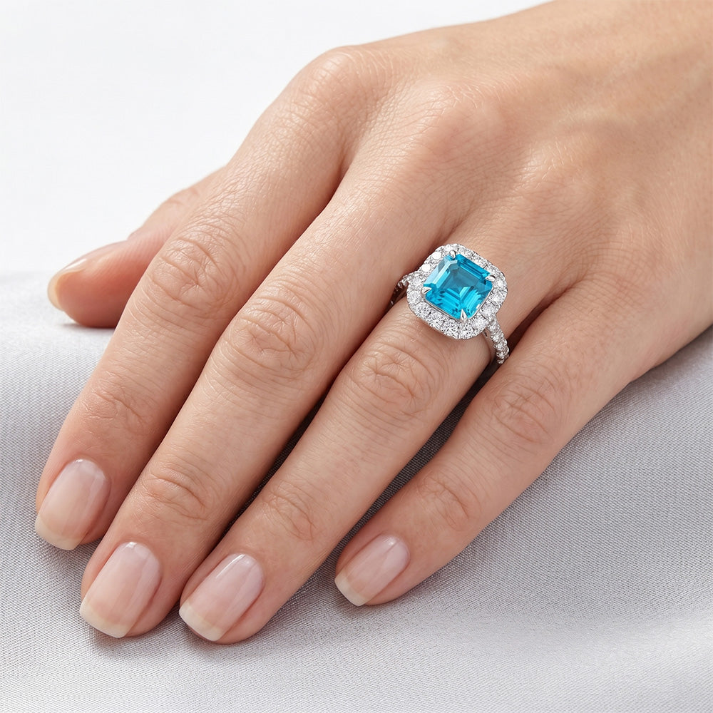 Diamante Diamante Blu Anello con Pavé Halo – 3 carati in Oro
