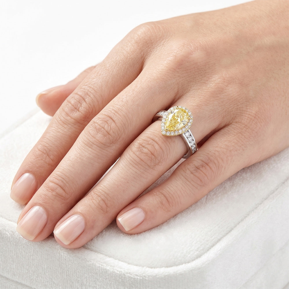 Diamante Giallo Canarino Anello Gioielleria – Oro Due Toni 14K 1