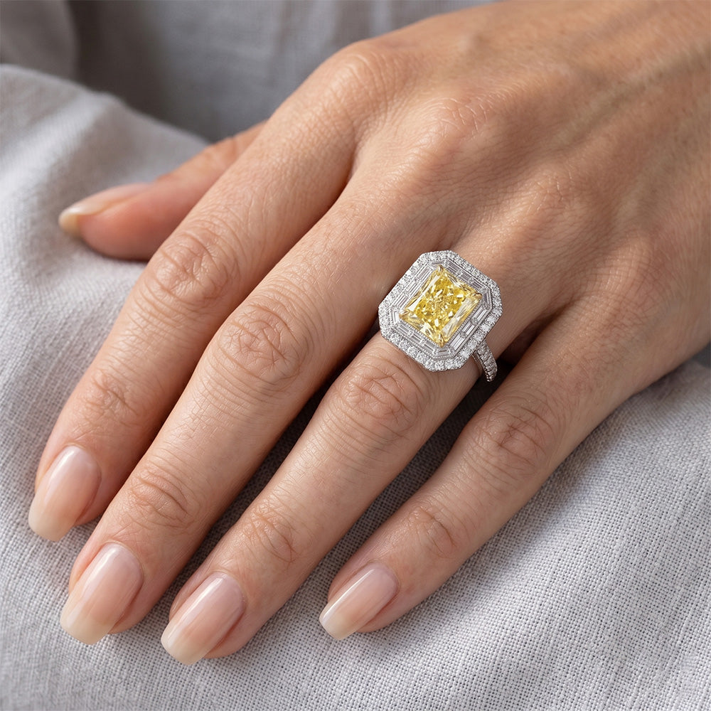 Diamante Giallo Canarino Anello Halo – Pavé 2,50 carati Oro