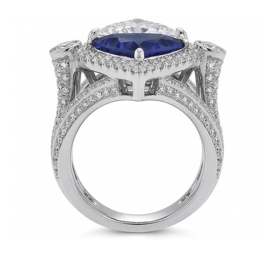 Diamante Naturale Autentico ( non creato in laboratorio ) Zaffiro Anello Cocktail