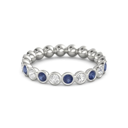 Diamante_Banda_Eternità_2 Carati_Castone_Rotondo_Zaffiro_Blu_Da_Donna