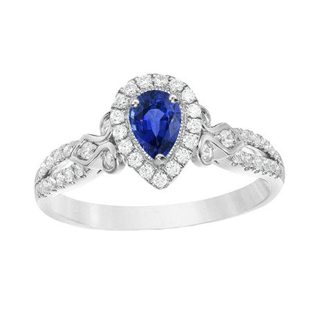 Diamante Halo Pera Zaffiro Anello Gambo diviso Gioielli da donna