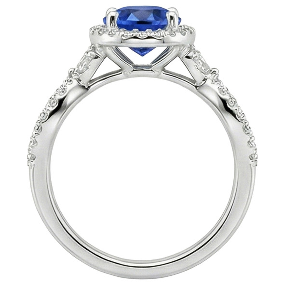 Diamond Halo Jewelry Deep Blue Sapphire Split Shank Prong Set 3 carati