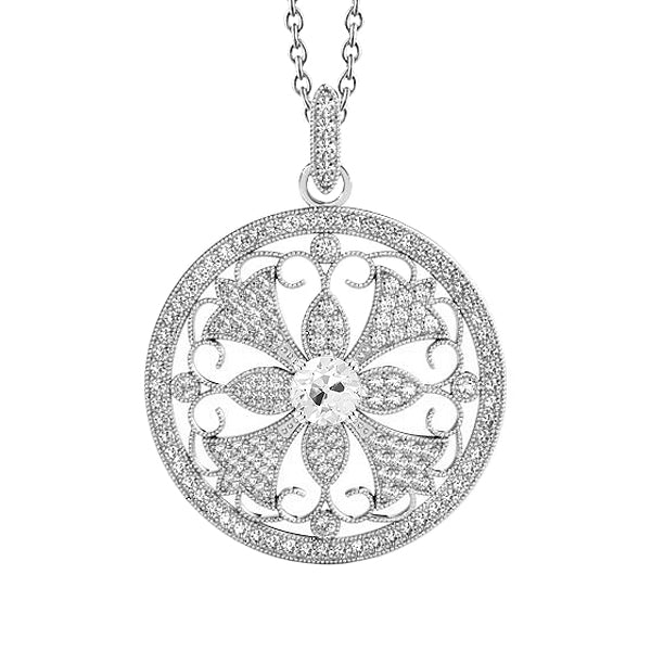 Brillante Taglio Old Mine Pendente a Goccia in Oro 14 Carati Bianco – vista principale