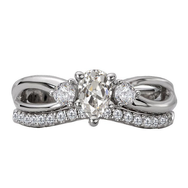 Diamante Taglio Old Mine Anello di Fidanzamento in Oro Bianco 14K – vista principale