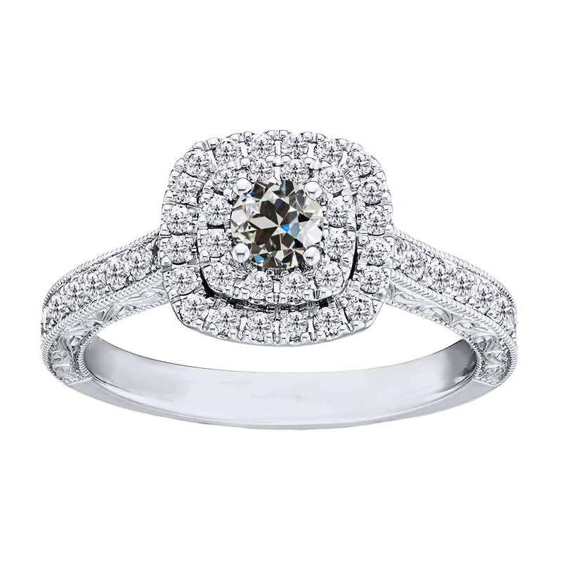 Anello di Fidanzamento Halo Oro 14 Carati Bianco con Diamante Fine – vista principale