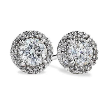 Eagle Stud Earring Claw Prongs Vero Diamante Scintillante A Taglio rotondo da 3,30 Ct In Oro Bianco 14K