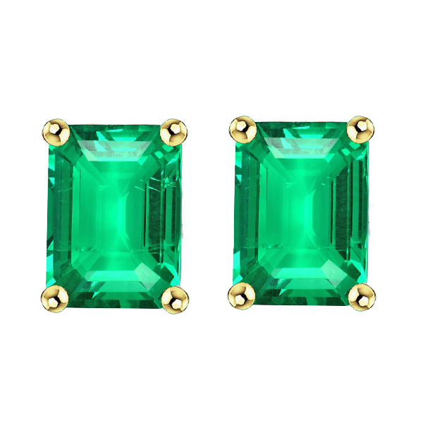 Smeraldo Taglio Smeraldo Gemstone Earring in Oro Bicolore 14K – vista principale