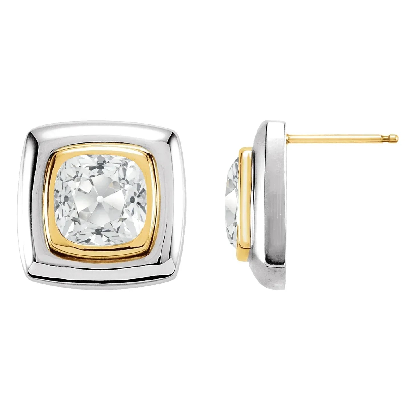 Cuscino Brillante anello in Oro 14 Carati Bicolore – vista frontale