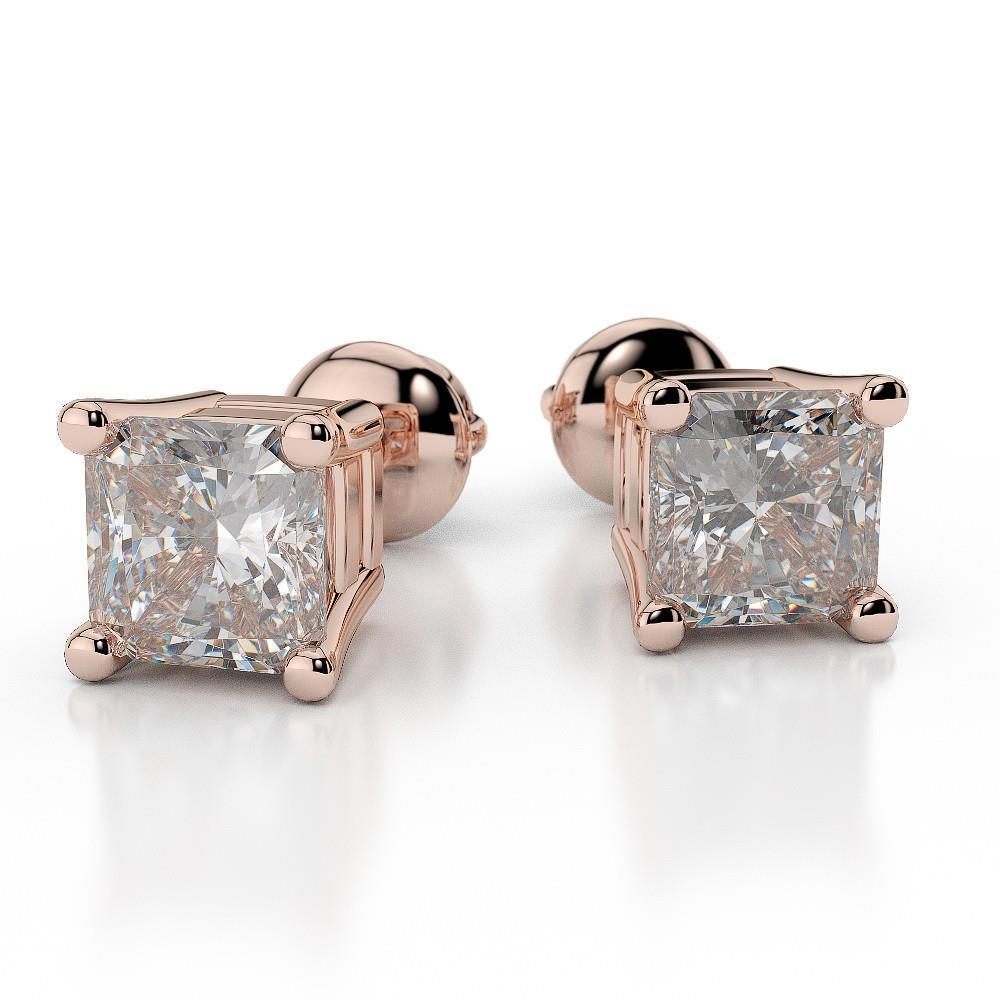 F Vs1 Orecchini A Bottone Da Donna Con Naturale Diamanti Scintillanti Da 3.50 Ct In Oro Rosa 14K