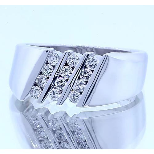 Fascia Per Anniversario Con Vero Diamante Rotondo. Gambo Spesso. Oro Bianco 14K. 1.20 Carati