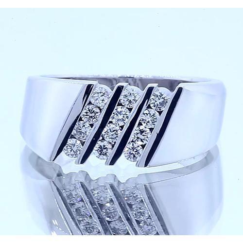 Fascia Per Anniversario Con Vero Diamante Rotondo. Gambo Spesso. Oro Bianco 14K. 1.20 Carati