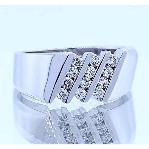 Fascia Per Anniversario Con Vero Diamante Rotondo. Gambo Spesso. Oro Bianco 14K. 1.20 Carati