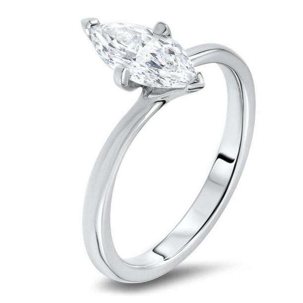 Fede Nuziale Con Genuino Diamante Solitario Taglio Marquise 1,60 Ct 4 Griffe
