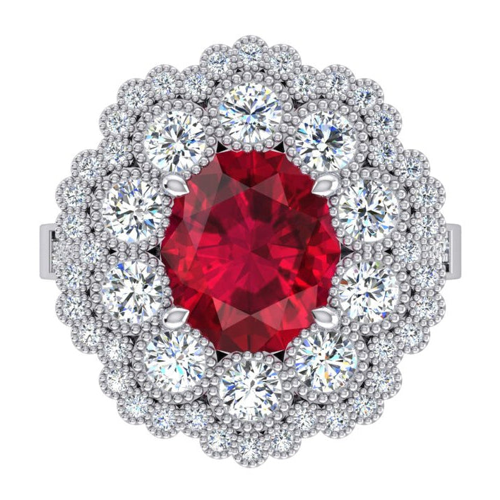 Fede Nuziale Con Rubini Naturali E Diamanti Oro Bianco 14K 4.50 Carati