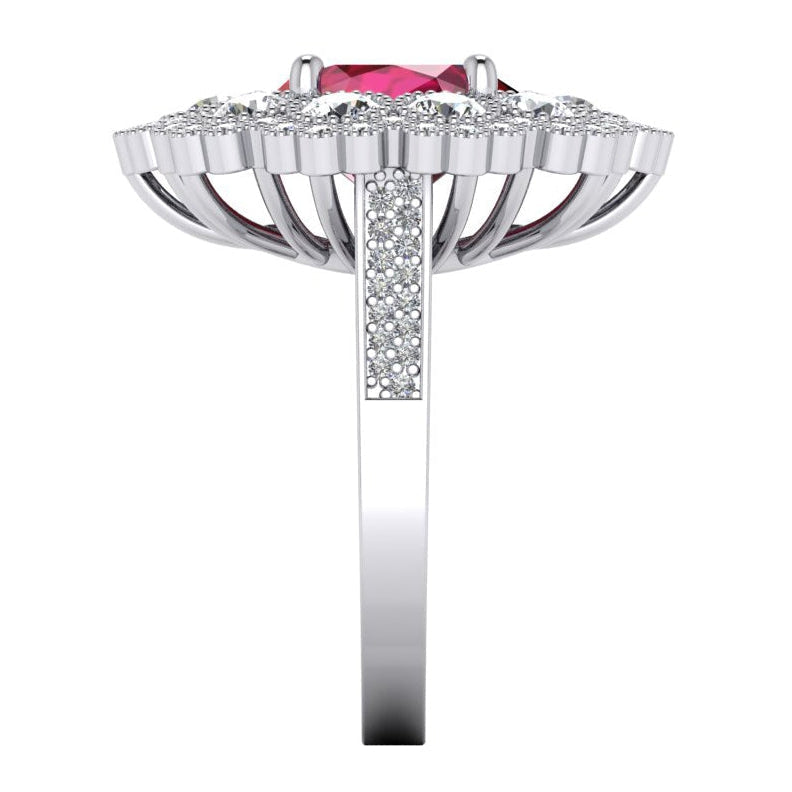 Fede Nuziale Con Rubini Naturali E Diamanti Oro Bianco 14K 4.50 Carati