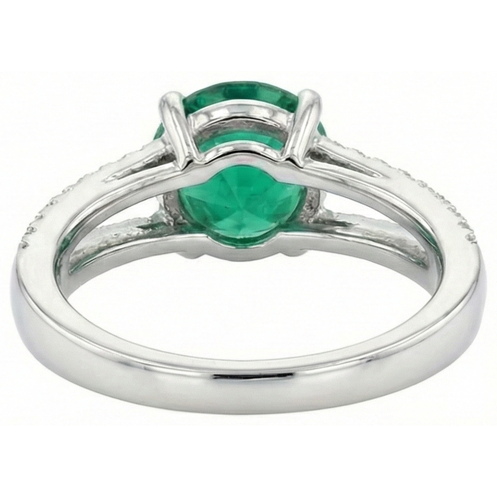 Fede Nuziale In Oro Bianco 14K . Con Verde Smeraldo Rotondo Con Diamanti Naturali Autentici ( non creati in laboratorio ) 3.75 Carati