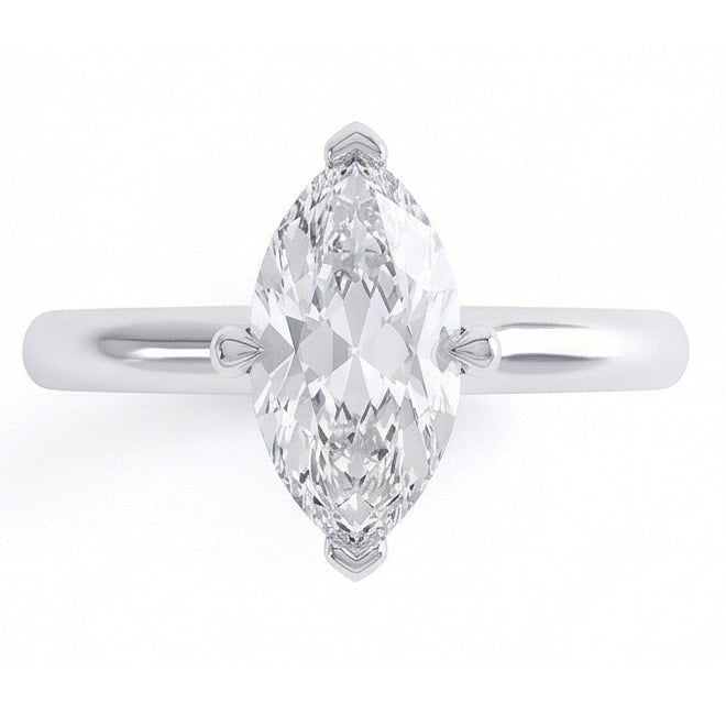 Fede Nuziale In Oro Bianco Con Naturale Diamante Solitario Taglio Marquise Da 1.50 Ct