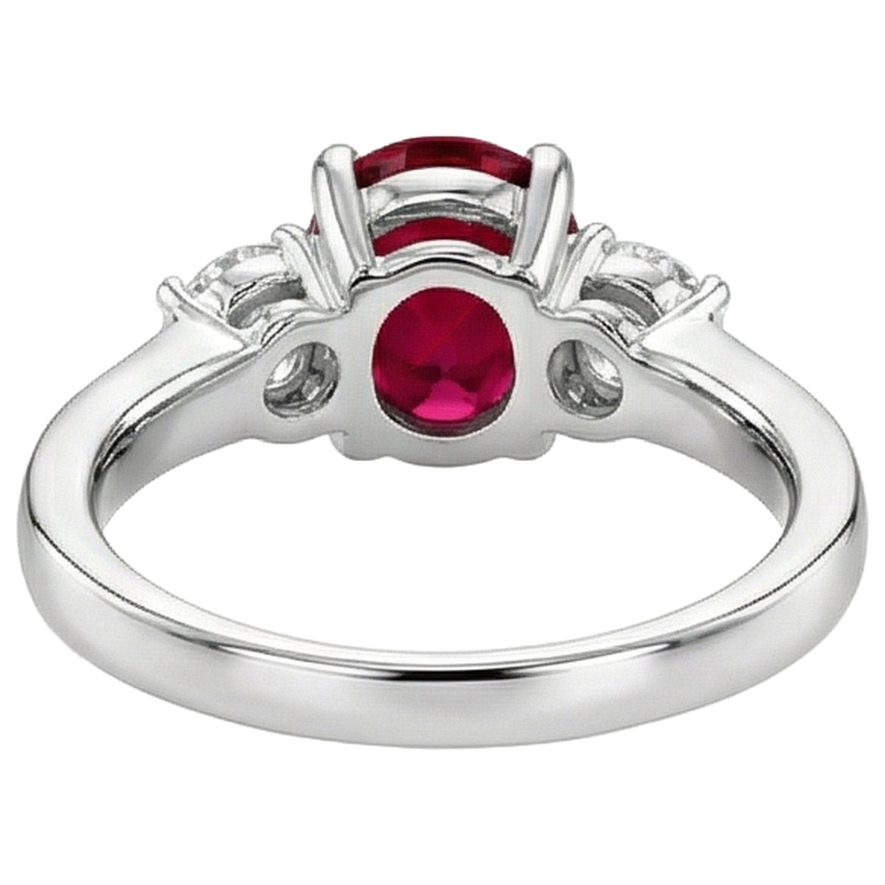 Fede Tre Pietre 3.50 Carati Rubino E Diamanti WG 14K