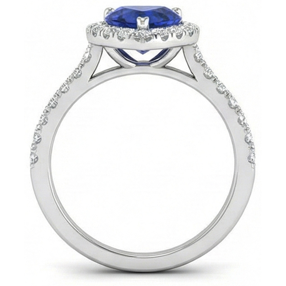 Fede nuziale a forma di cuore con zaffiro di Ceylon e diamanti. oro 14k da 3.90 ct