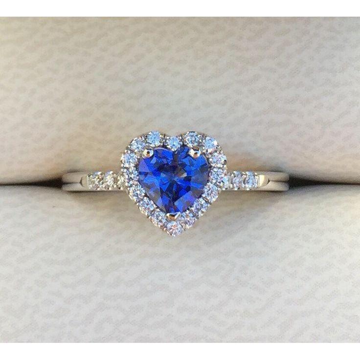 Fede nuziale a forma di cuore con zaffiro di Ceylon e diamanti. oro 14 carati da 3.90 ct - harrychadent.it