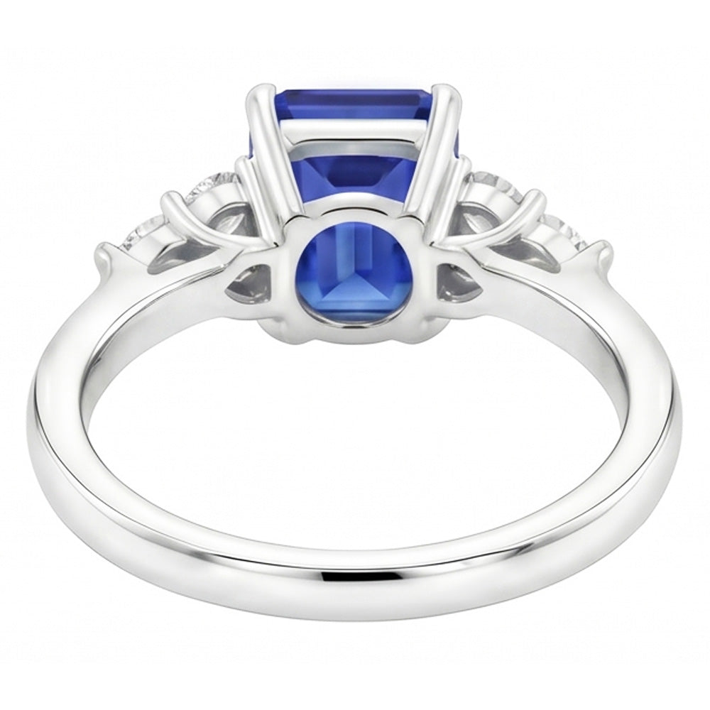 Fede nuziale con zaffiro blu di Ceylon taglio smeraldo da 4 ct e diamante rotondo