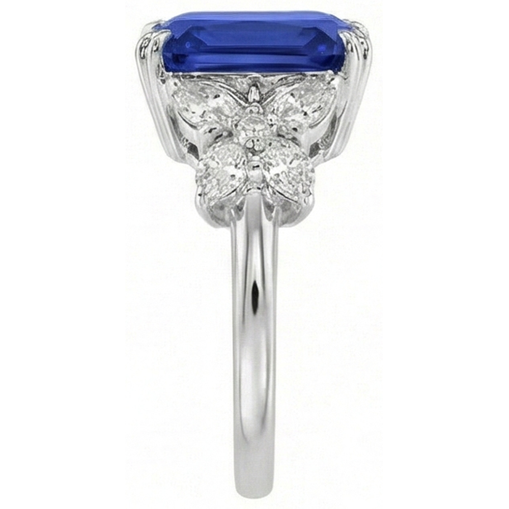 Fede nuziale con zaffiro stile farfalla blu brillante 3 carati e diamanti in oro bianco 14K