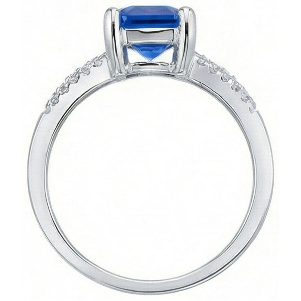 Fede nuziale diamante rotondo zaffiro blu naturale gambo diviso 2 carati