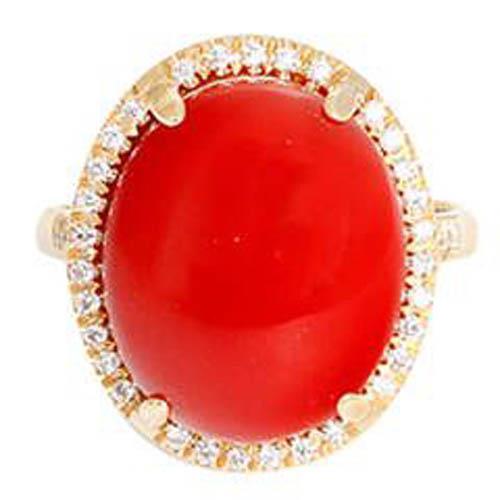 Fede nuziale in oro 14 kt con corallo rosso grande e piccoli diamanti da 17 ct - harrychadent.it