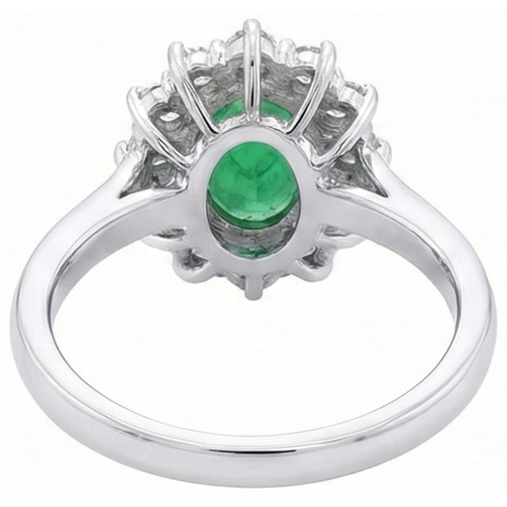 Fede nuziale in oro bianco 14 kt con smeraldo verde e diamanti a forma ovale da 2 ct
