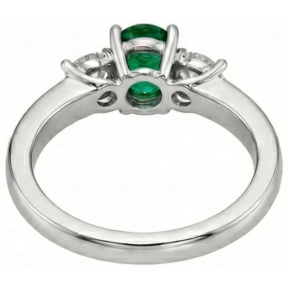 Fede nuziale in oro bianco 14K . con 3 pietre di Verde smeraldo e diamanti 3.50 carati